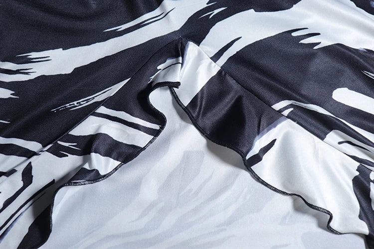 STYLISH LADY Black White Striped Printed Dress 2025 Summer Women Halter Backless Bodycon Sexy Club Party Split Long Dresses