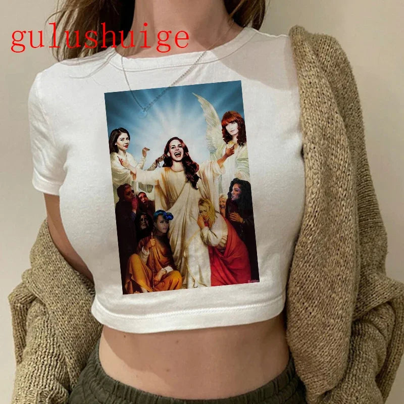Crop Top Lana Del Rey Ldr Sailing Graphics T Shirt Cropped Harajuku Women Vintage Short-Sleeve T-Shirt Streetwear Female Tshirt