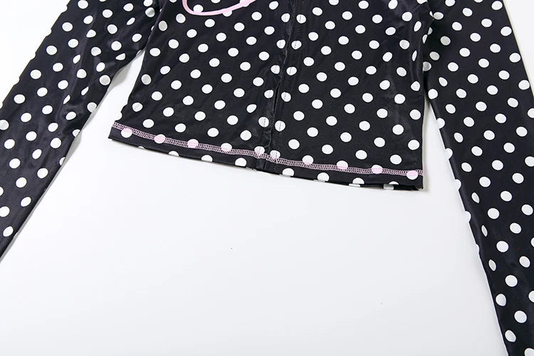 Weird Puss Polka Dot Letter Print 2 Piece Set Woman Tracksuit Trend Sexy Hooded Jacket+Pants Skinny Stretch Matching Streetwear