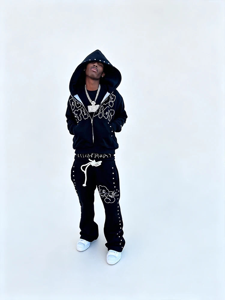Gothic Embroidered Hooded Sweatshirt Zipper Jacket Y2K Street Style Men's And Women's Hip-Hop Casual Top