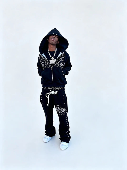 Gothic Embroidered Hooded Sweatshirt Zipper Jacket Y2K Street Style Men's And Women's Hip-Hop Casual Top