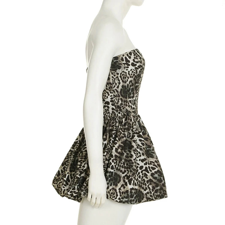 STYLISH LADY Leopard Printed Bud Dress 2025 Spring Strapless Backless Patchwork Sexy Club Party Mini Vestidos De Festa