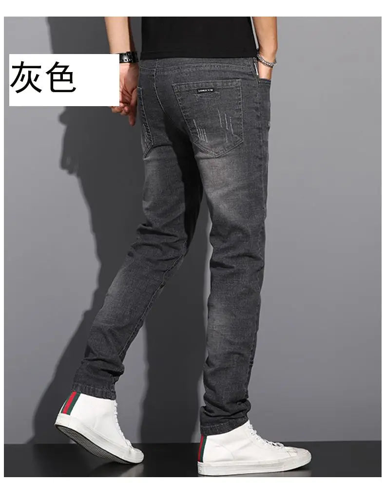 2025 Summer Thin Jeans Men's Korean Edition Fashion Trend Straight Leg Shorts Embroidered Cowboy Pants Black Blue Grey