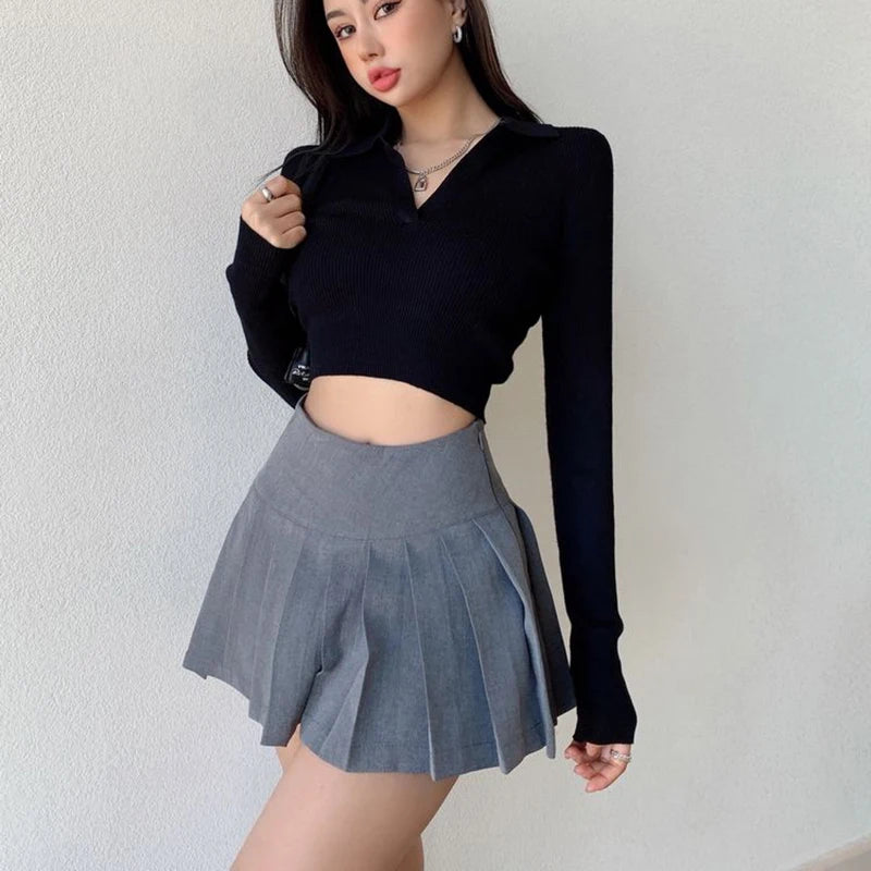 Fashion Slit Women Pleated Skirt Summer High Waist Sexy Mini Skirt White Jk Korean Girl Dance Skirt