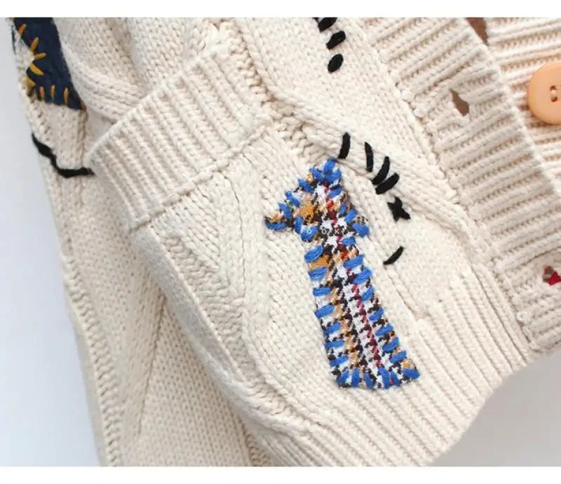 HLJ&GG Winter Embroidery Knit Sweater Coats Two Piece Sets Women Button Long Sleeve Top And Plaid Aline Skirts Outfit Streetwear