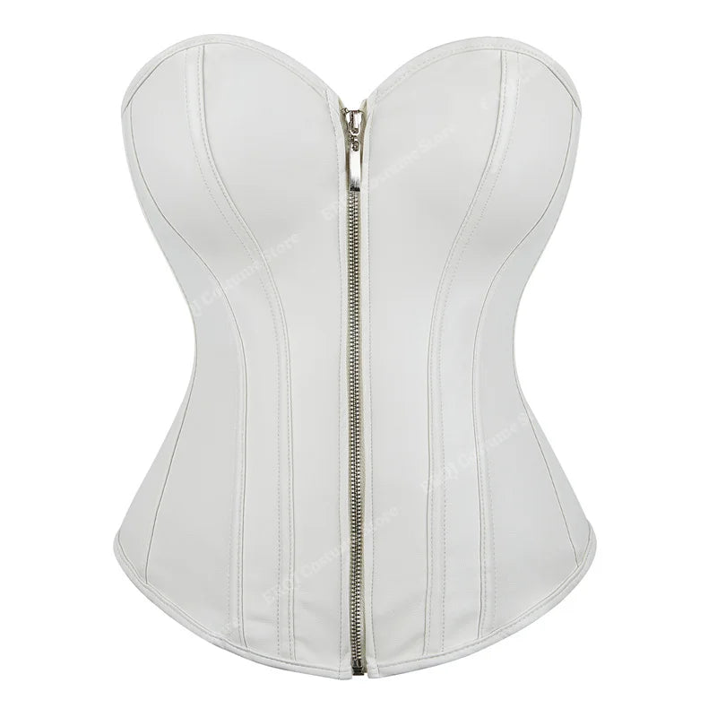 Faux Leather Corset Sexy Clubwear Bustier Hot Lingerie  Zipper Costume Lace up  Waist Cincher Top Plus Size