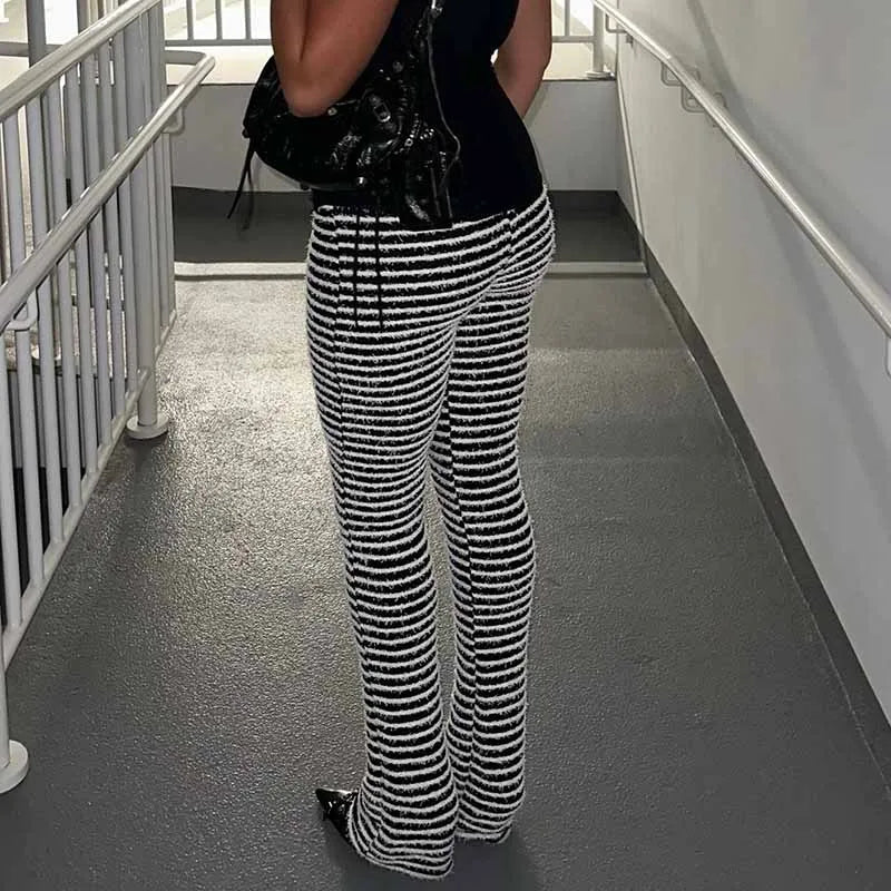 2025 Autumn Striped Long Pants Women Sexy High Waist Bodycon Leggings Y2K Streerwear Pantyhose
