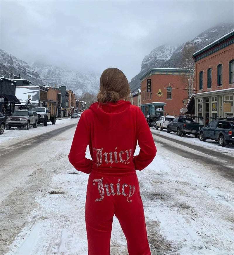 Women's Y2K Jogging Two-Piece Hooded Set Fall Winter Jogger Comfortable Pantsuit Long-Sleeved Jacket Coat & Trousers Casual Sets