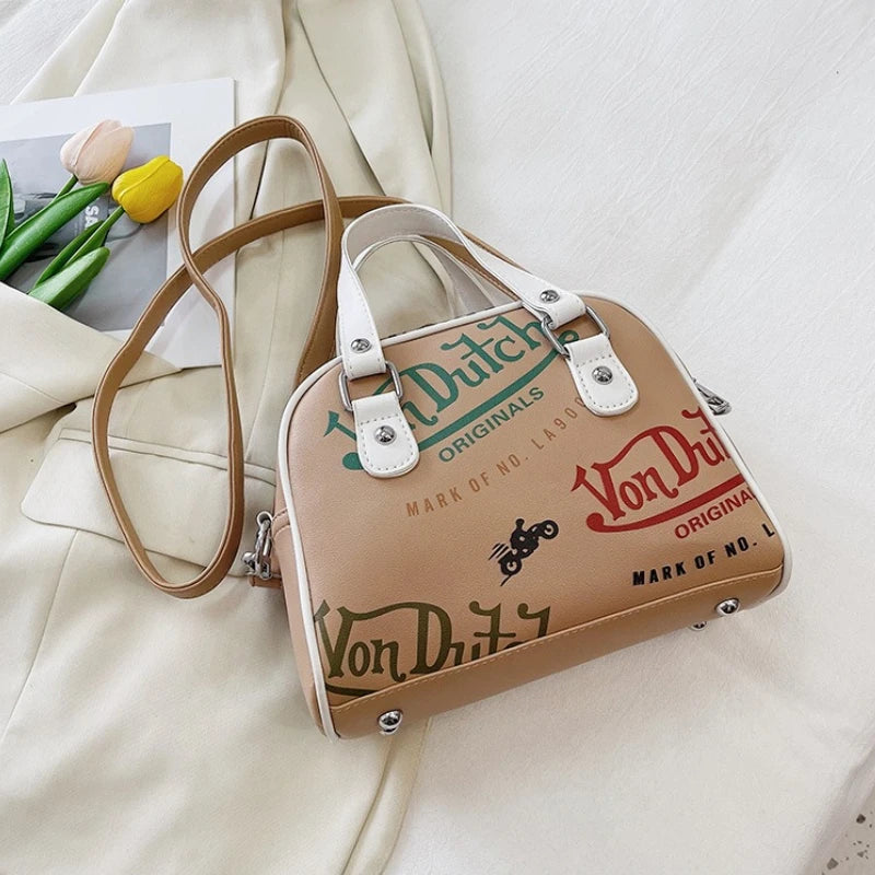 Versatile Printed Shoulder Bags Dual White Handles Detachable Strap Tote Bag Y2K Women Street Daily Fashionable Crossbody Purse