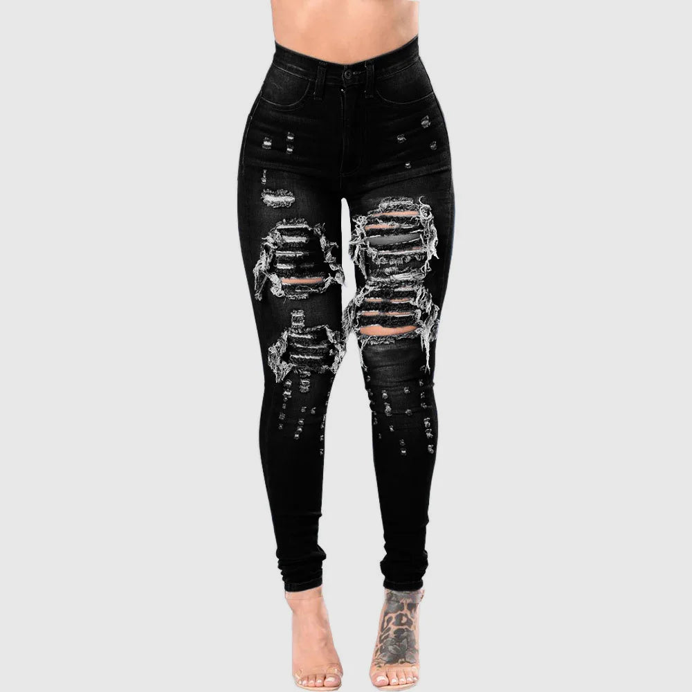 New Designer Women 2025 High Waist Ripped Jeans for Women Skinny Black White Jeans Woman Elastic Slim Jean Female Femme