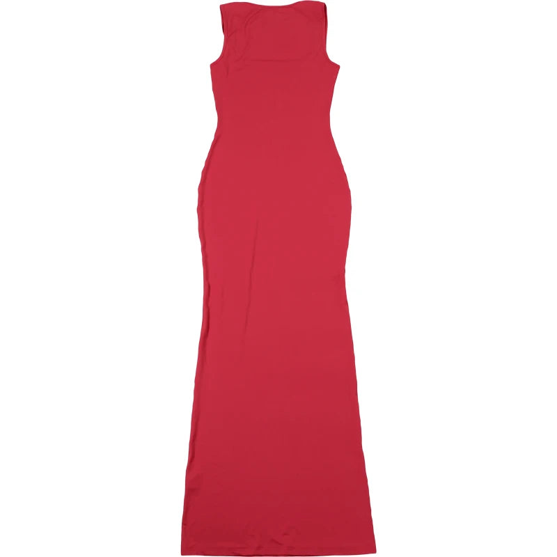 Weird Puss Solid Maxi Dress Woman Summer Sexy Sleeveless Low Chest Simple Elegant Smooth Fashion Party Evening Skinny Vestidos