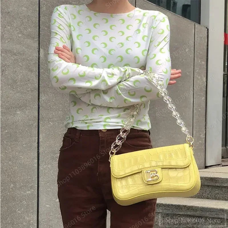 Moon Printed Tshirt Graphic Top for Women Stretchy Slim Korean Fall Spring Long Sleeve Tees Y2k Grunge T-Shirt 2000s Clothes