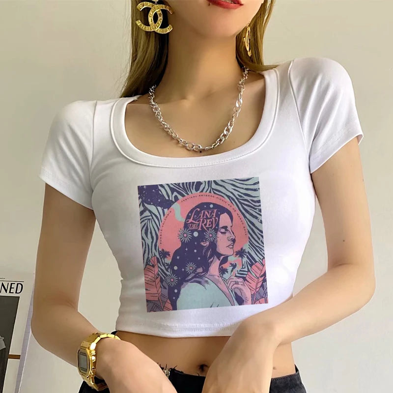 Lana Del Rey Singer Print T-shirt Short Sleeve Graphic Spring Summer Tee-shirt High Quality Soft Comfortable Tshirt Casual Women