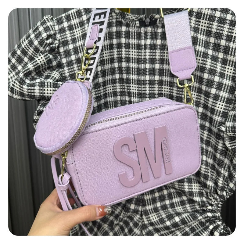 2024 Spring/Summer New Fashion Camera Bag with Wide Shoulder Strap, Lettering, Small Square Bag, Crossbody Bag