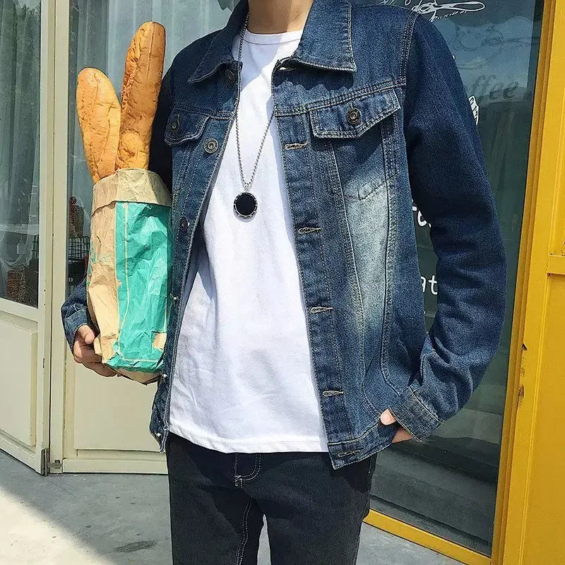Button Short Casual Slim Cowboy Coat for Men Korean Popular Clothes Denim Jackets Man Loose New In Designer Branded Rock Lxury