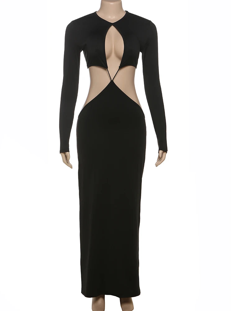 Hollow Irregular Backless Full Sleeve Bodycon Dress — Women's