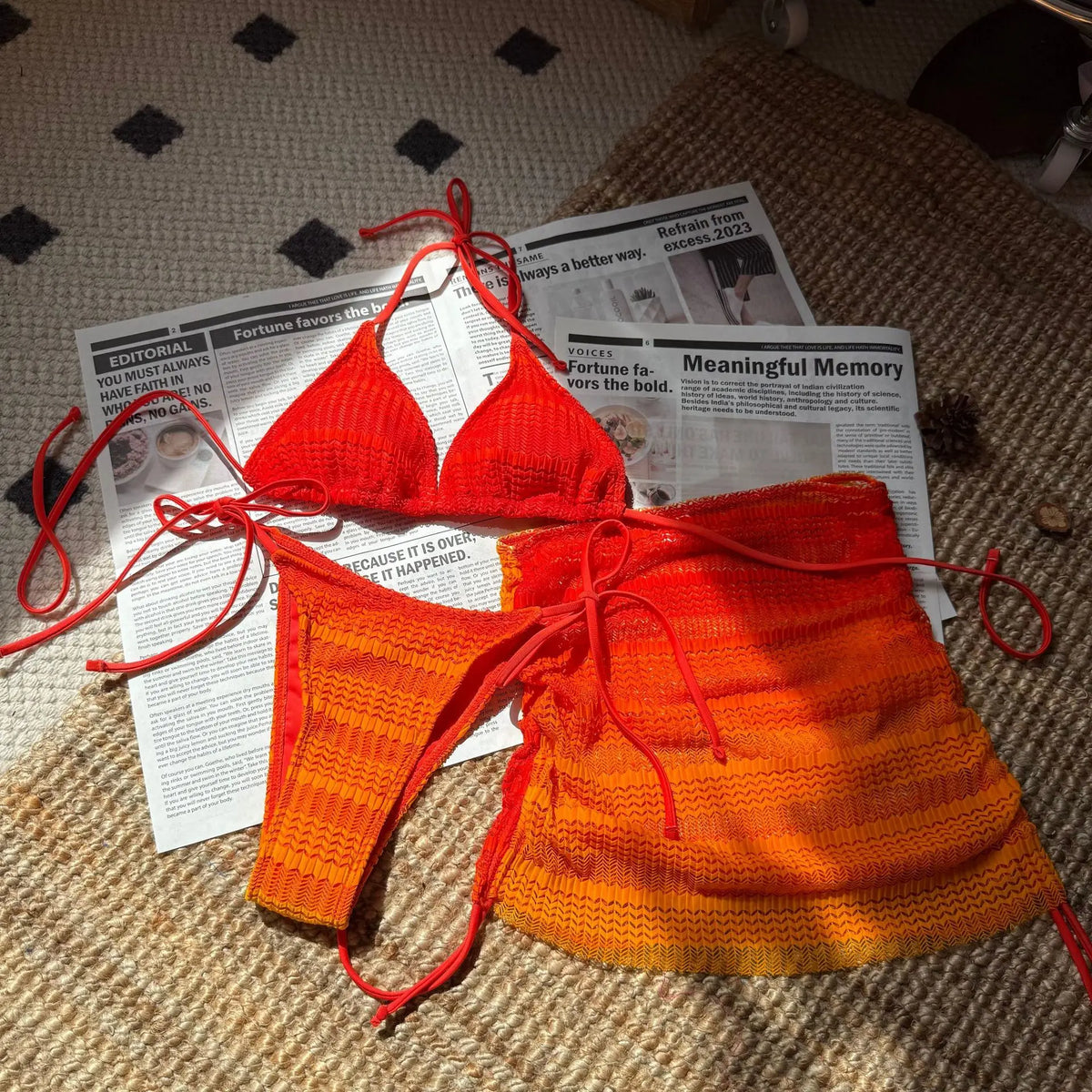 2025 new gradient mesh three-piece set beach bikini beach beach seaside skirt swimsuit