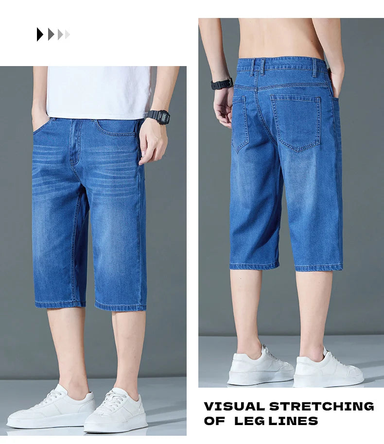 denim shorts, seven-point pants, new style, loose mid-length pants, casual, summer thin men's Troupers, men's jeans